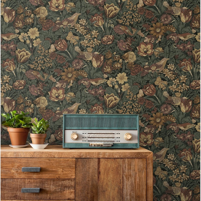 Seabrook Designs Bird Floral Prepasted Wallpaper - 20.5 in. W x 33 ft. L