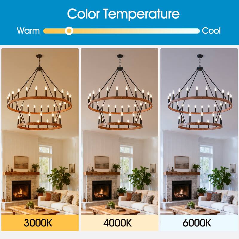 47.24 Inch Large Wagon Wheel Chandelier,2Tier 36-Lights Farmhouse Industrial Country Style Fixture E12