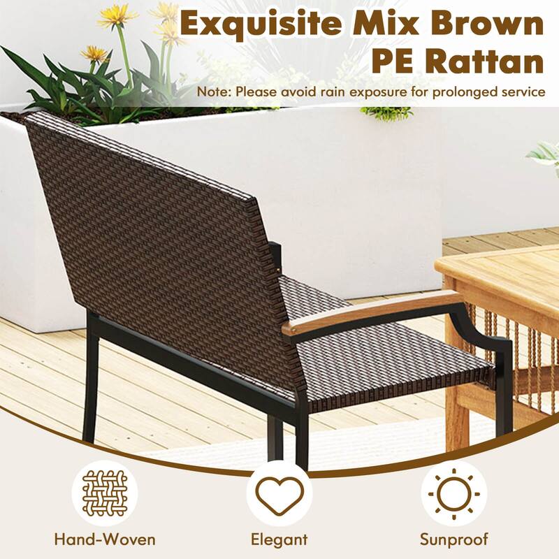 Costway 1/2 PCS Patio Wicker Loveseat Chair with Acacia Wood Armrests