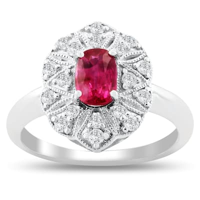 Auriya Platinum Vintage 1 1/10ct Oval-Cut Ruby and 1/3ct TDW Diamond Halo Engagement Ring