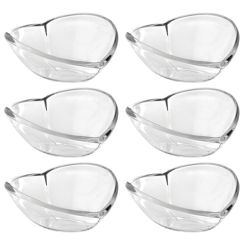 Glass Small Oval Bowls-Set of 6- Heart Shaped-5.75" Length x 5.5"Width