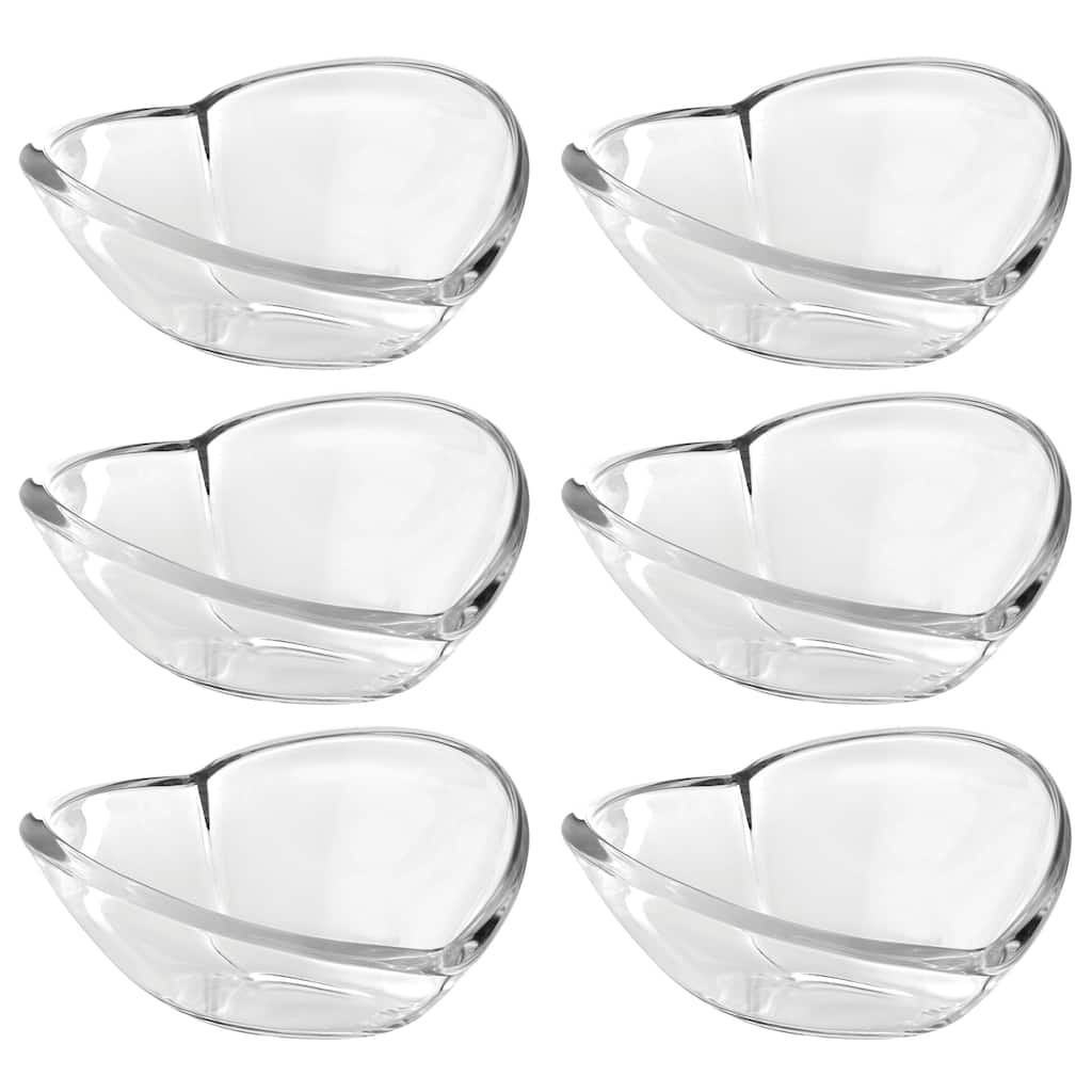 Glass Small Oval Bowls-Set of 6- Heart Shaped-5.75" Length x 5.5"Width