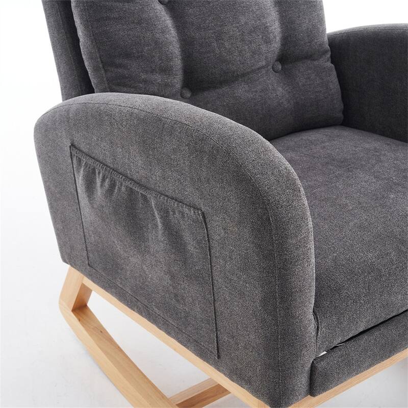 Living Room High Back Accent Rocking Chair with Footrest and Wood Legs