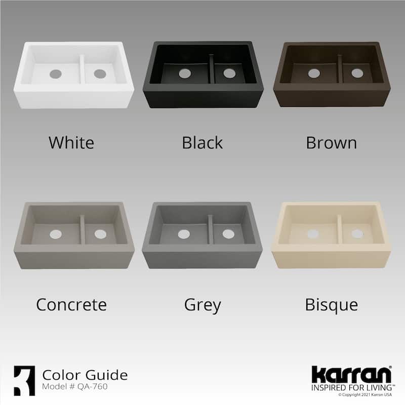 Karran Farmhouse/Apron-Front Quartz Double Bowl Kitchen Sink Kit