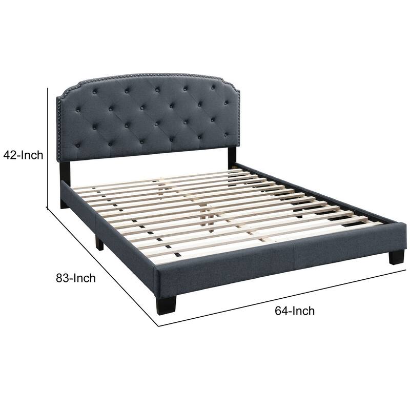 Queen Bed with Button Tufted Scalloped Headboard, Gray