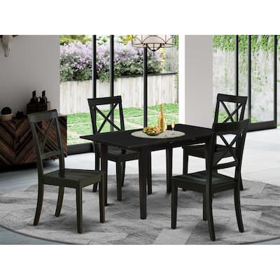 HomeStock 5-Pc Black Finish Solid Wood Top - Rectangular Dining Room Set with Butterfly Leaf - Seats 4