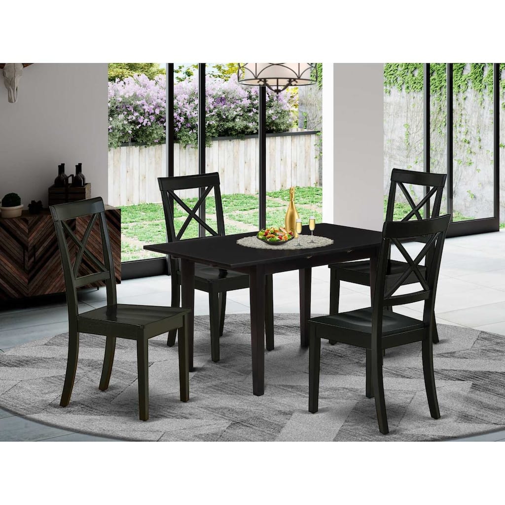 HomeStock 5-Pc Black Finish Solid Wood Top - Rectangular Dining Room Set with Butterfly Leaf - Seats 4