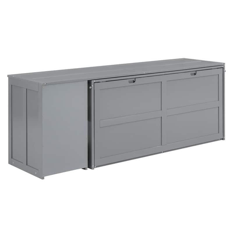 Queen Size Mobile Murphy Cube Cabinet Bed with Rotable Desk, Solid Wood Murphy Bed Chest Platform Murphy Bed for Guest Room