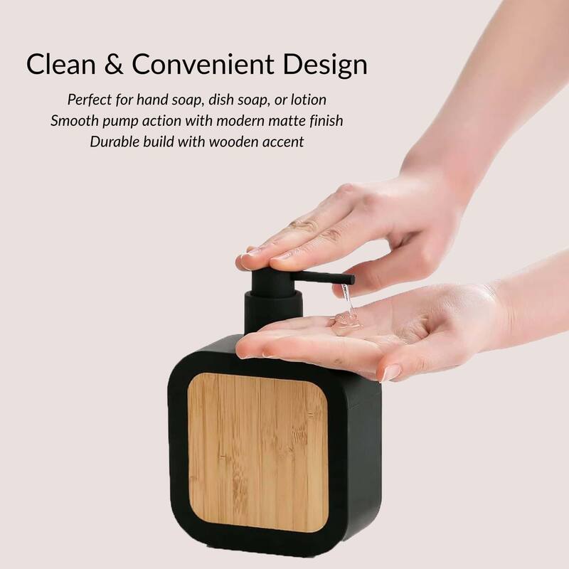 Contemporary Soap Dispenser Rubber and Wood - 4.3 L x 1.9 W x 6.6 H