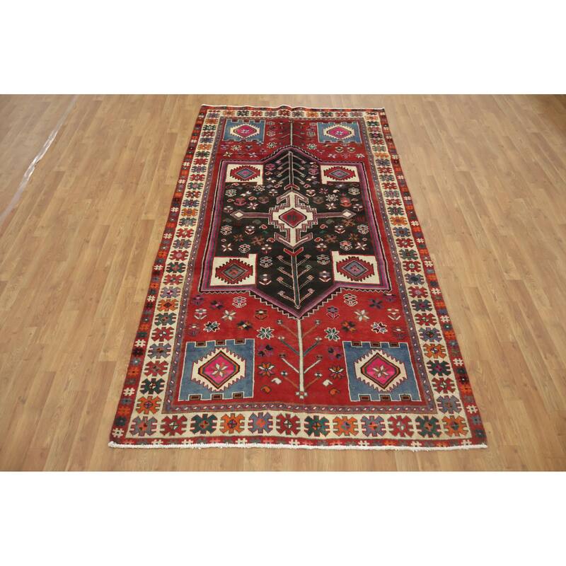 Hand Knotted Oriental 100% Wool Carpet Traditional Tribal Red Bakhtiari Area Rug - 9' 1'' X 4' 10''