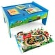 preview thumbnail 1 of 7, Gymax 80PCS Kids Wooden Train Activity Playset w/ Solid Wood Tracks Black