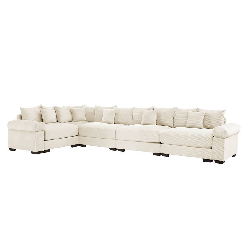 GDFStudio - Corduroy L-Shaped 5-Seater 154.6" Cloud Modular Sectional Couch