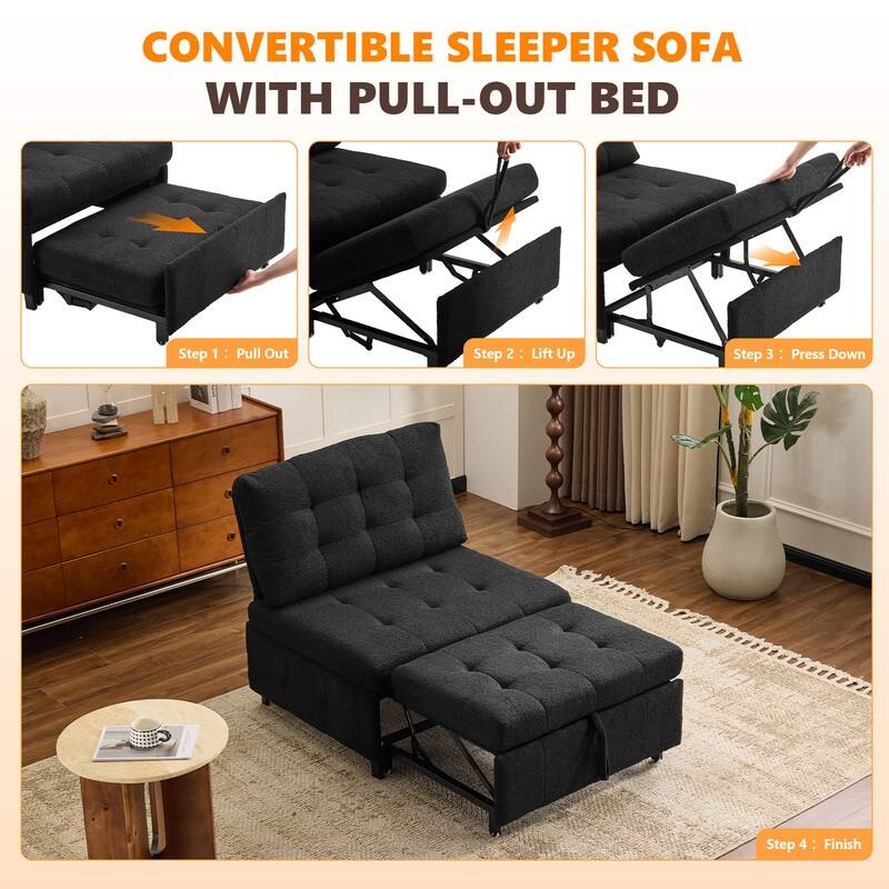 Teddy Fleece Armless Sleeper Chair Sofa Bed Space-Saving Pull-Out Chair Bed For Small Spaces