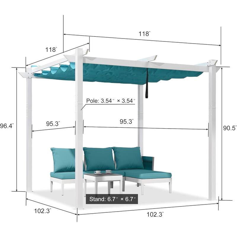 PURPLE LEAF Gazebo Outdoor Retractable White Heavy-Duty Aluminum Pergola with Extra Top Roof