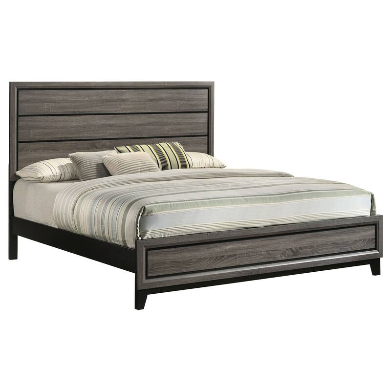 Eastern King Bed Grey Oak Black Frame, Transitional Style Bedroom Furniture, 56.5"H x 79.5"W x 84.5"L