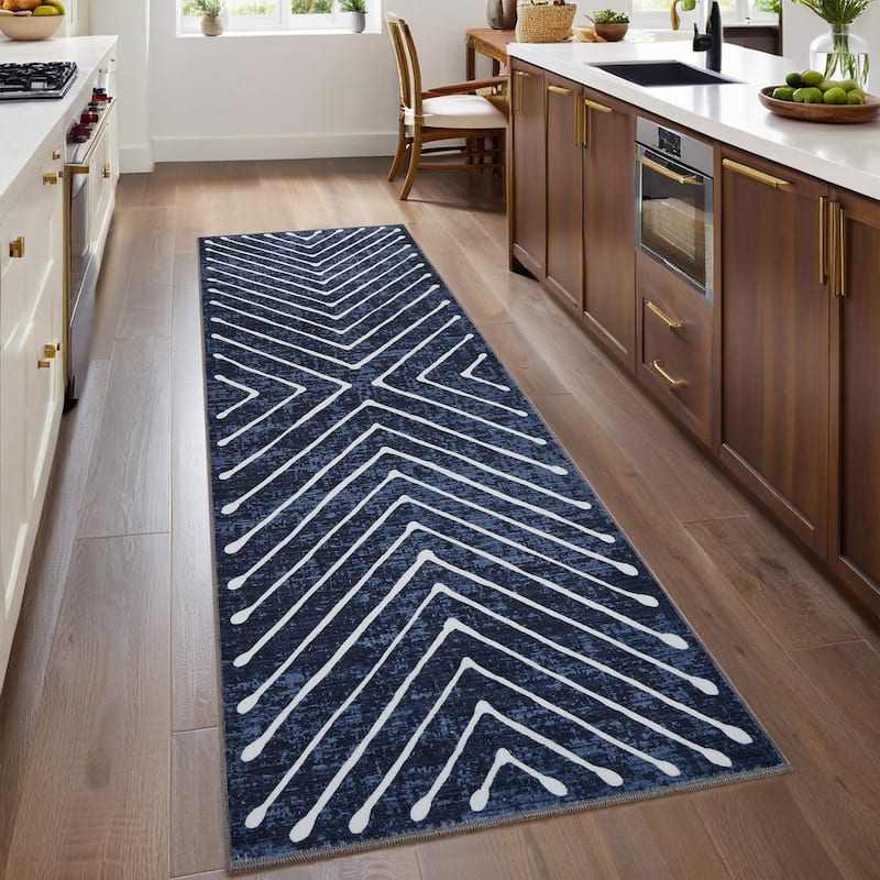Modern Geometric Area Rug Farmhouse Stripe Area Rug Living Room Stain Resistant Non-Slip Carpet for Bedroom Dining Room