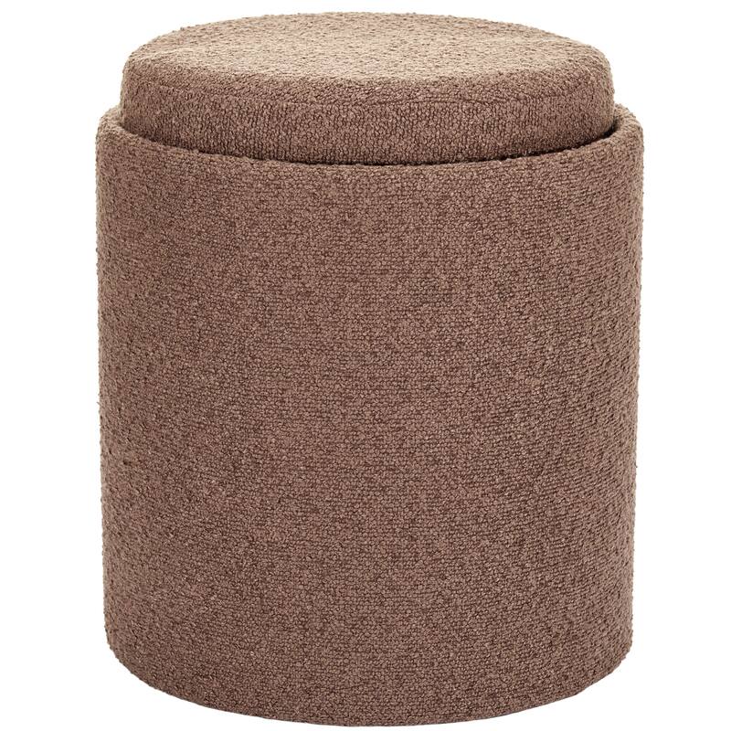 Boucle Tufted Round Storage Ottoman with Removable Tray Foot Stool - Brown