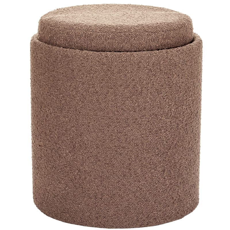 Brown Boucle Tufted Storage Ottoman with Soft Seat Removable Tray Top