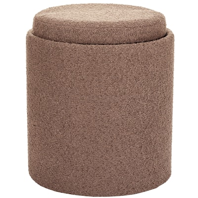 Brown Boucle Tufted Storage Ottoman with Soft Seat Removable Tray Top