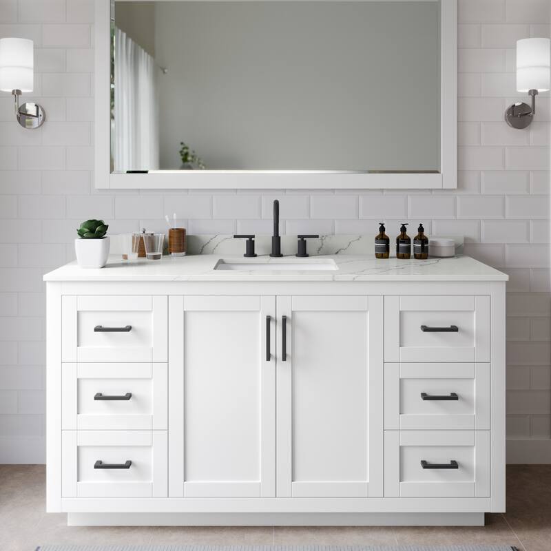 Wyndham Collection WCF292960S-QTZ-US3M58 Miranda 60" Free Standing - White / Giotto Quartz Top / Matte Black Hardware
