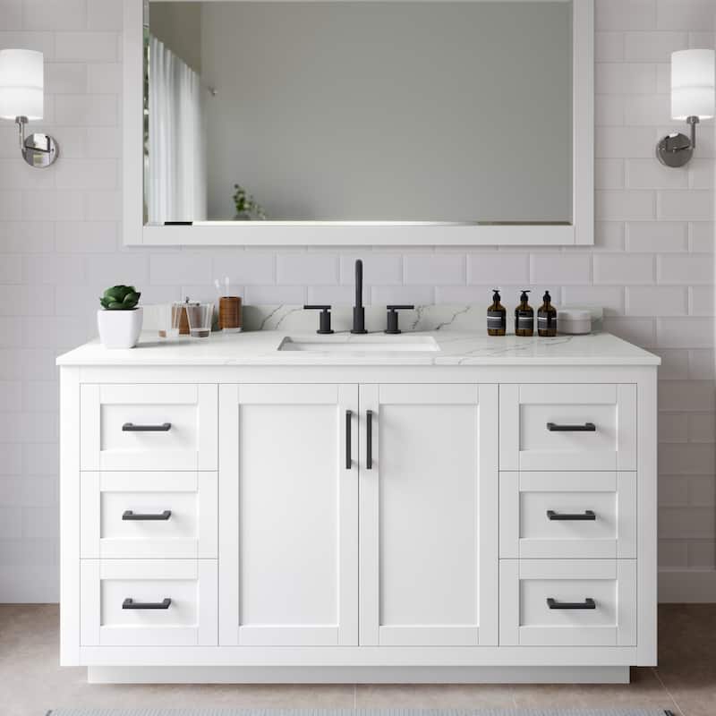 Wyndham Collection WCF292960S-QTZ-US3MXX Miranda 60" Free Standing - White / Giotto Quartz Top / Matte Black Hardware