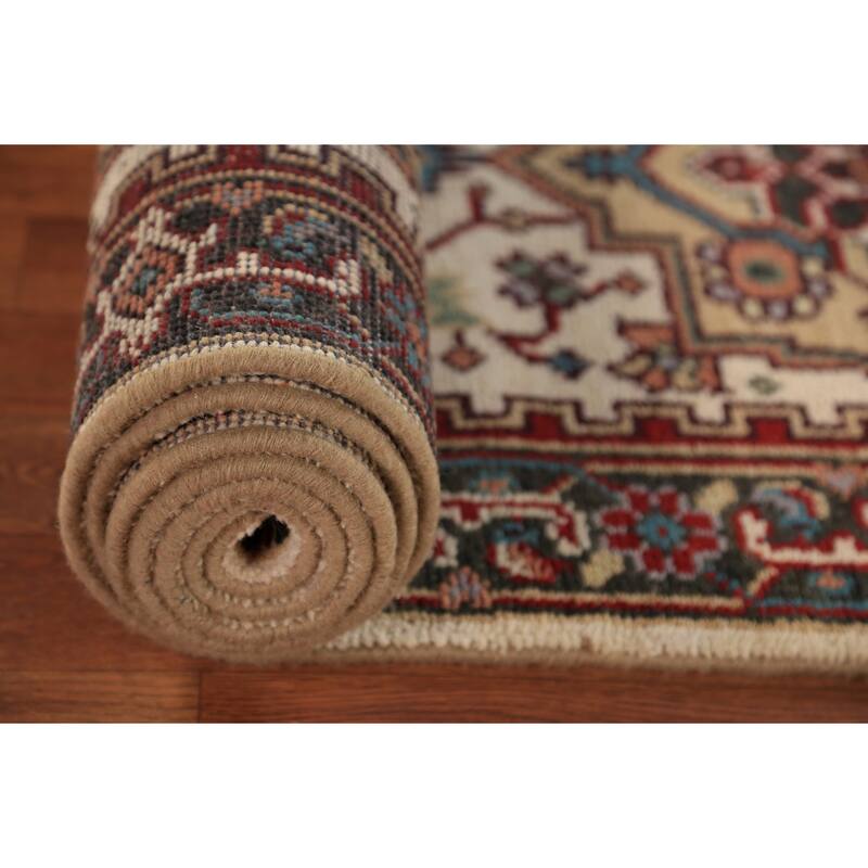 Geometric Heriz Serapi Indian Runner Rug Handmade Wool Carpet - 2'6"x 13'10"