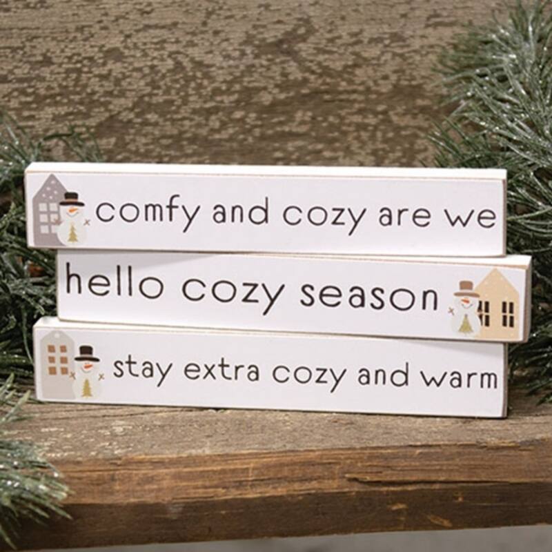 Hello Cozy Season Mini Sticks for Winter Home Decor 3 Asstd. - 6" x 0.5" x 1"