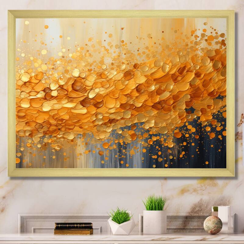 Designart "Golden Radiance I" Abstract Landscape Framed Wall Art Living Room - Gold - 20 in. wide x 12 in. high
