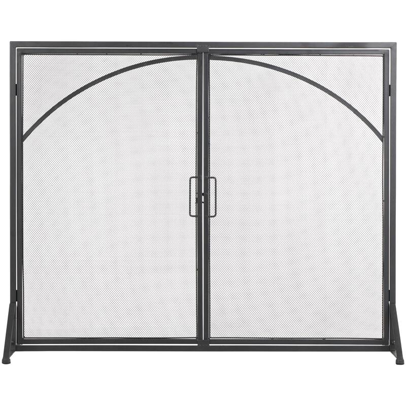 Metal Single Panel Fireplace Screen with Arch Inspired Doors and Handles - Black - Roche River Decor - 12"W x 31"L x 32"H