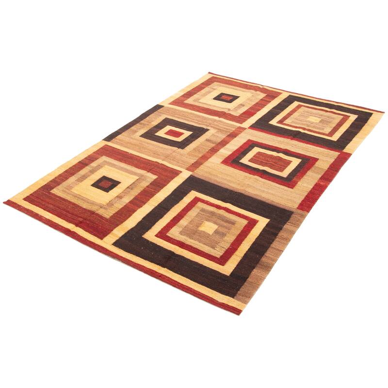 ECARPETGALLERY Flat-Weave Natural Brown Wool Tapestry Kilim - 6'4 x 9'6