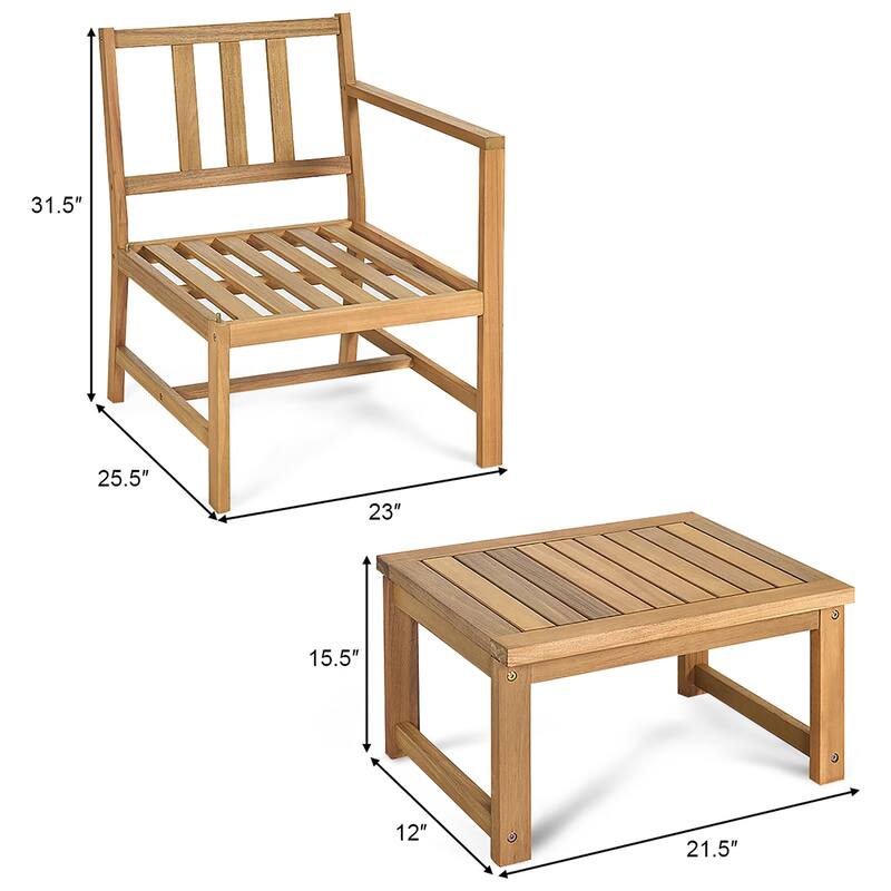 3 in 1 Acacia Wood Loveseat with Separable Coffee Table and Cushions