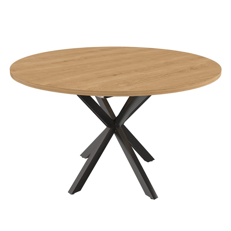 Roomfitters Extendable Round Dining Table for 2-6, 43 to 58 Inch Wood Veneer Expandable Table, Carbon Steel Base, Oak Finish