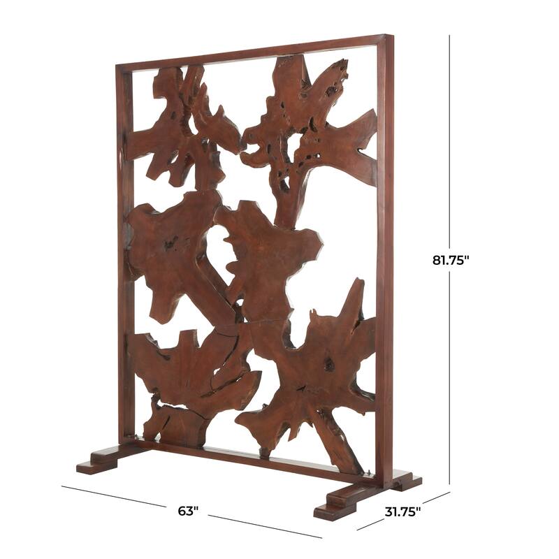 Brown Teak Wood Handmade Tall Live Edge Freestanding Room Divider Screen with Large Tree Trunk Pieces