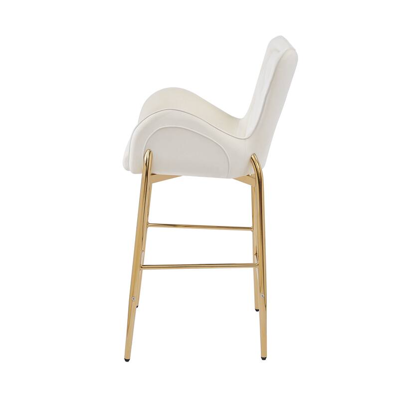 Velvet Bar Stools Set of 2, Counter Height Low Back Arm Chairs with Metal Legs, Kitchen Island Stools with Footrests