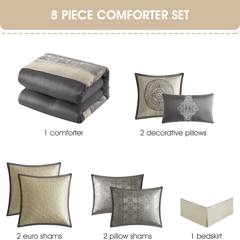 Nanshing Sierra 12 Piece Faux Silk Damask Comforter Set