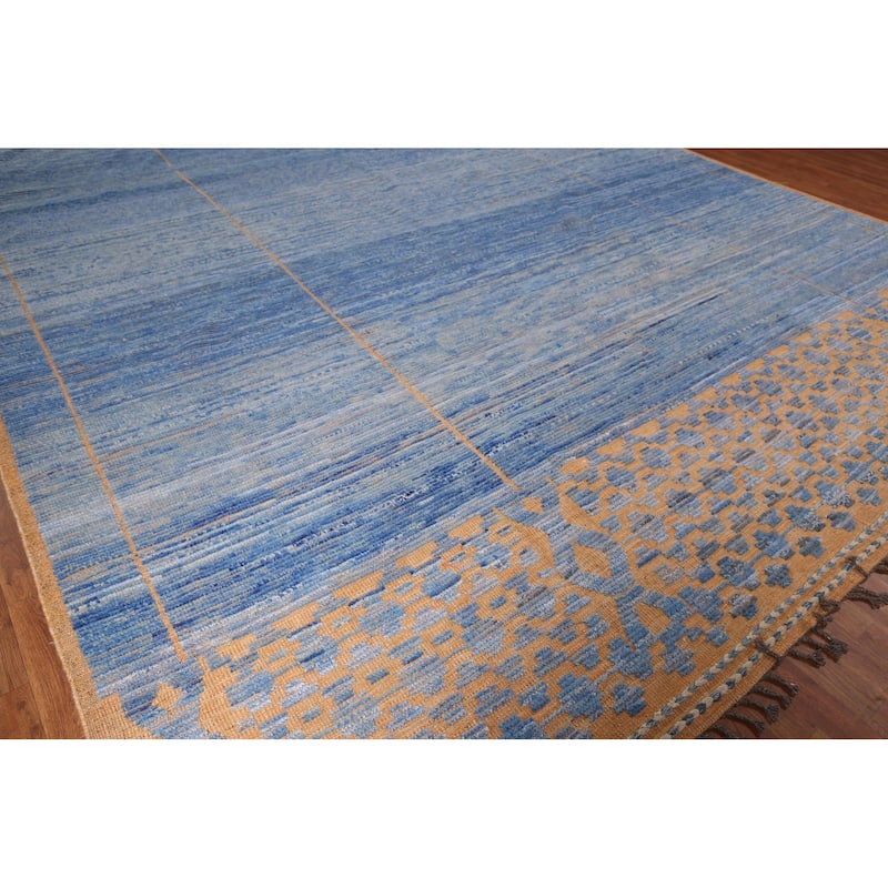 Blue Moroccan Oriental Large Area Rug Hand-Knotted Wool Carpet - 12'0" x 15'7"