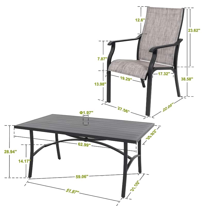 Patio 7-Piece Aluminum Dining Set with Textilene Chairs and Umbrella Hole
