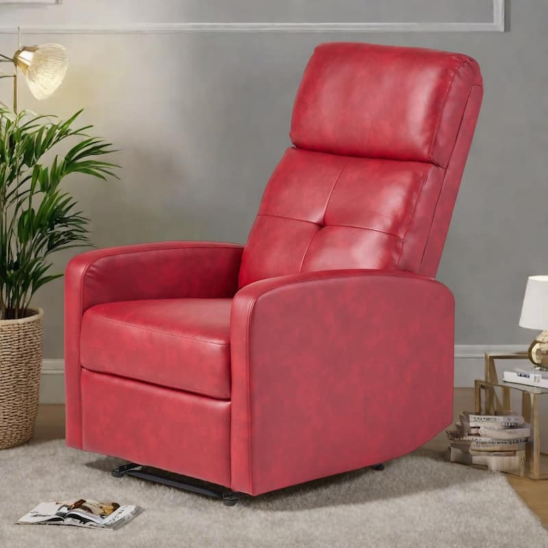 Contemporary Lever-Action Recliner Chair - Minimalist Upholstered Design with Smooth Lines - Red