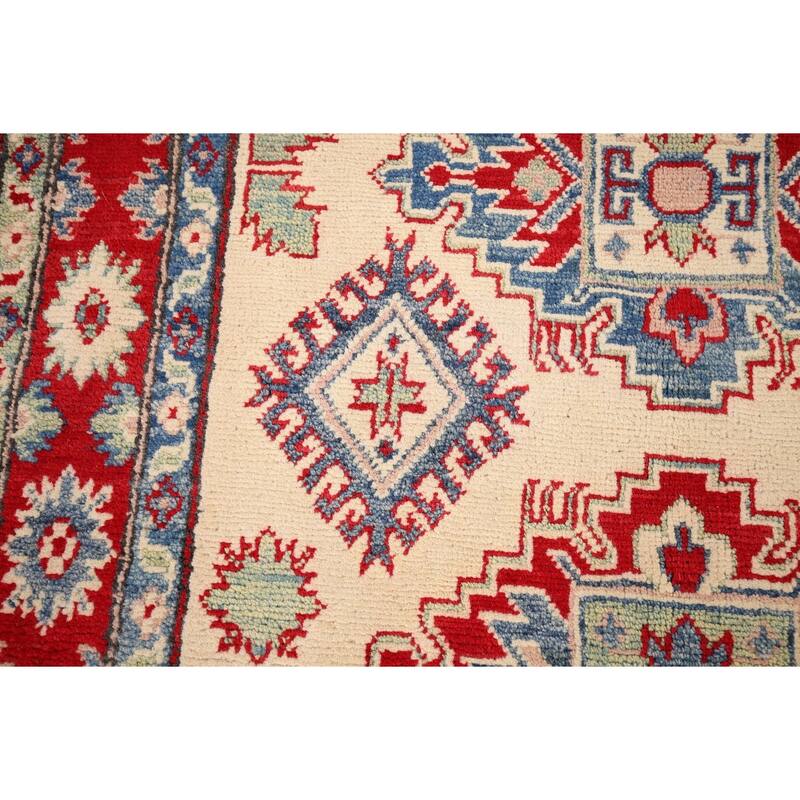 Ivory Geometric Kazak Oriental Accent Rug Handmade Wool Carpet - 3'3" x 5'0"
