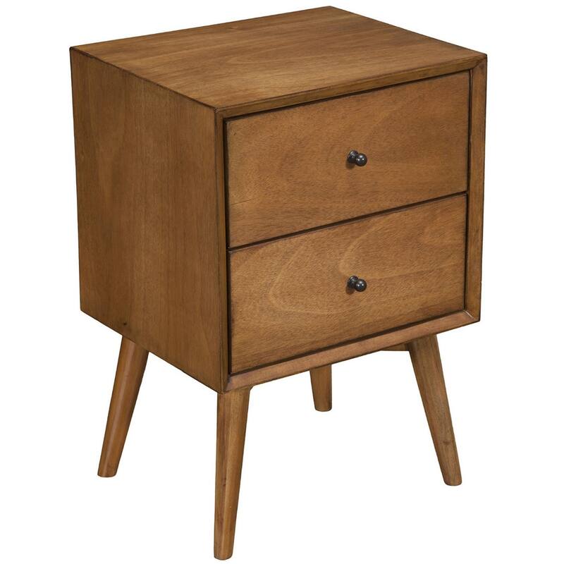 Solid Wood 2-Drawer Square Nightstand with Metal Accents