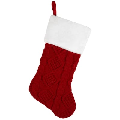 Cable Knit Christmas Stocking with Faux Fur Cuff - 20.5"
