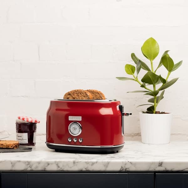 slide 2 of 9, Haden Dorset 2-slice Wide Slot Stainless Steel Toaster Red