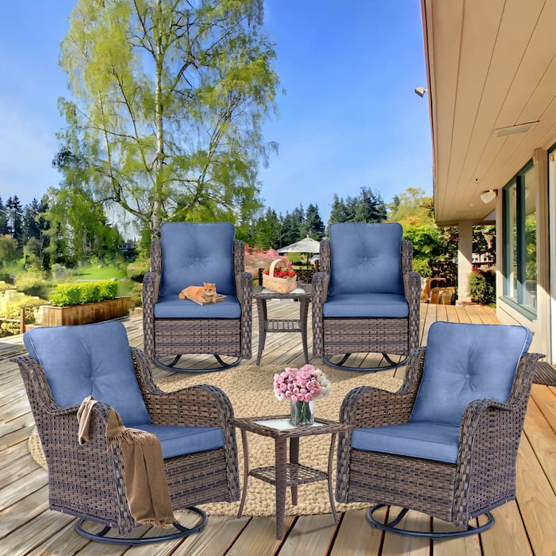 6 piece Wicker Patio Furniture Set with Outdoor Swivel Chair Cushions