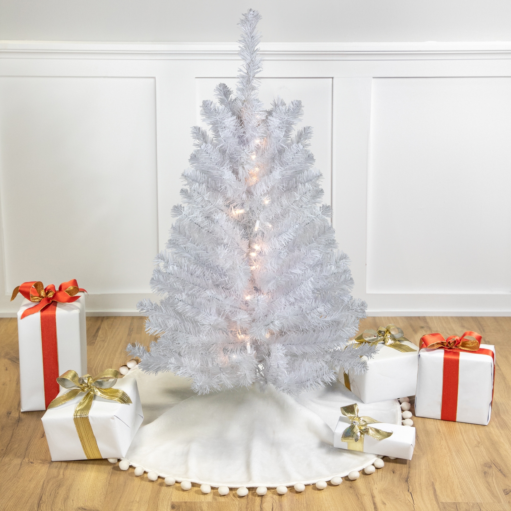 3' LED Snow White Medium Artificial Christmas Tree Clear Lights - 3 Foot