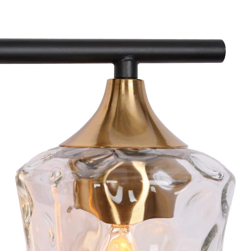 Modern 2-Light Black Gold Bathroom Vanity Lights with Hammered Glass Shades - L 14"x W 7"x H 7"