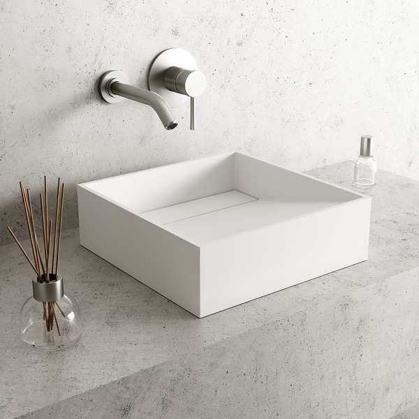 slide 2 of 8, VIGO Starr 15"L x 15"W x 5"H Matte Stone Square Bathroom Vessel Sink Matte Stone