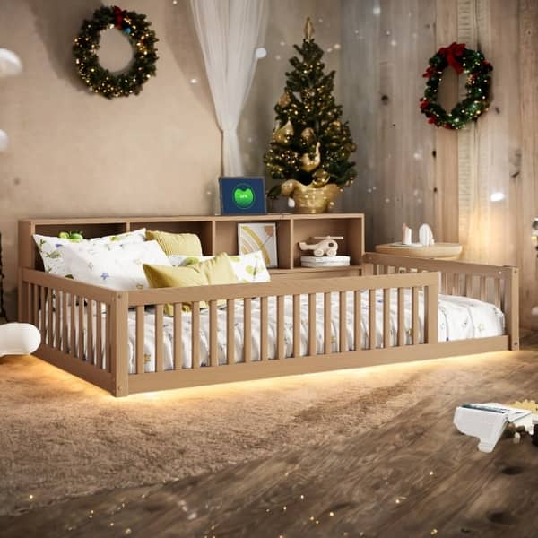 slide 2 of 12, Brown Wood Twin XL Size Daybed with USB Ports and Storage Shelves, Box Spring Not Required