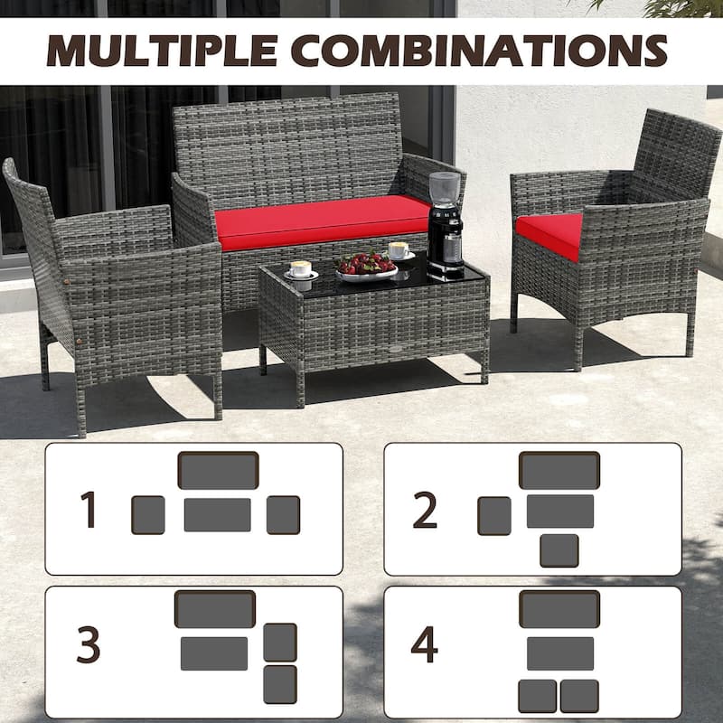 Costway 4 PCS Patio Furniture Set with Washable Cushions and Tempered - 4 PCS