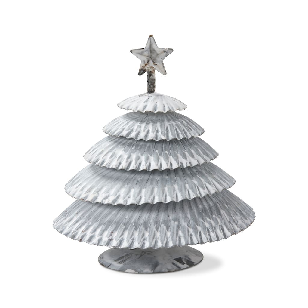 Gray Crimped Tin Tree with Star Tree Topper Tabletop Decoration, Short 6.3H in.