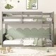 preview thumbnail 14 of 22, Twin over Twin Floor Bunk Bed with Panelled Headboard and Footboard, Solid Rubber Wood Foundation with Safety Guardrails Antique White
